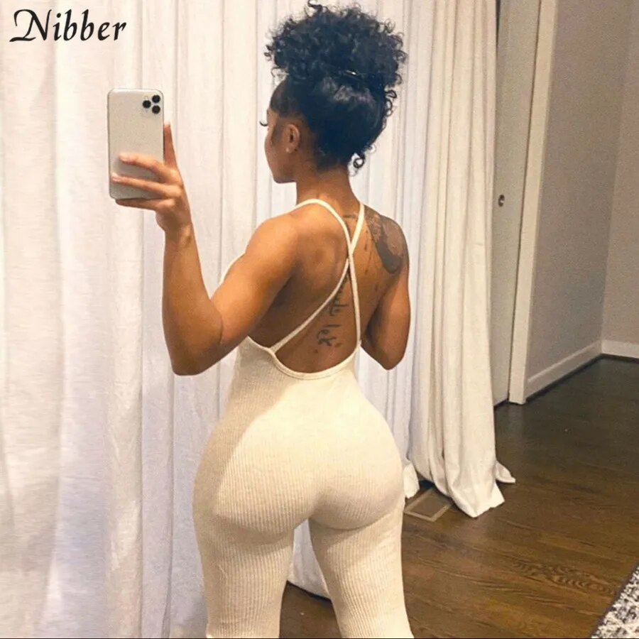 Backless Ribbed knitting jumpsuit
