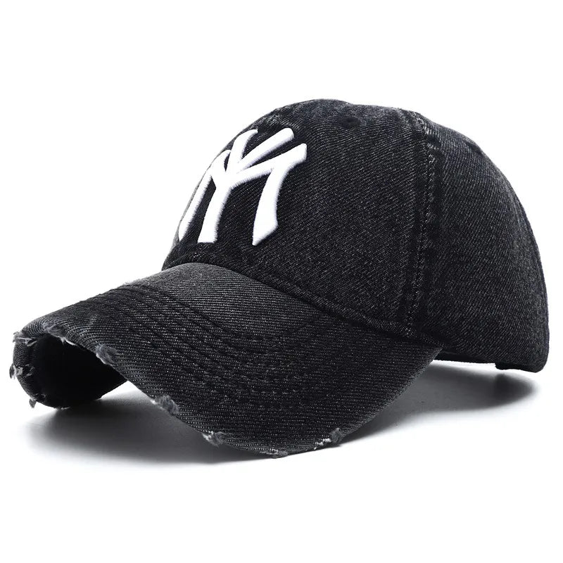 Black Distressed MY Embroidered Denim Hat