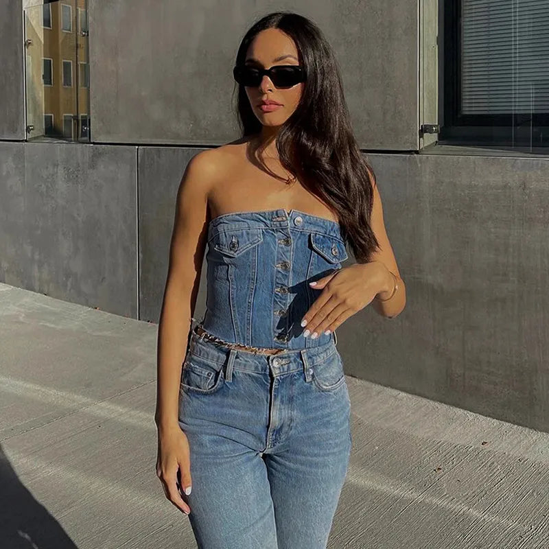 Denim Pocket Crop Top