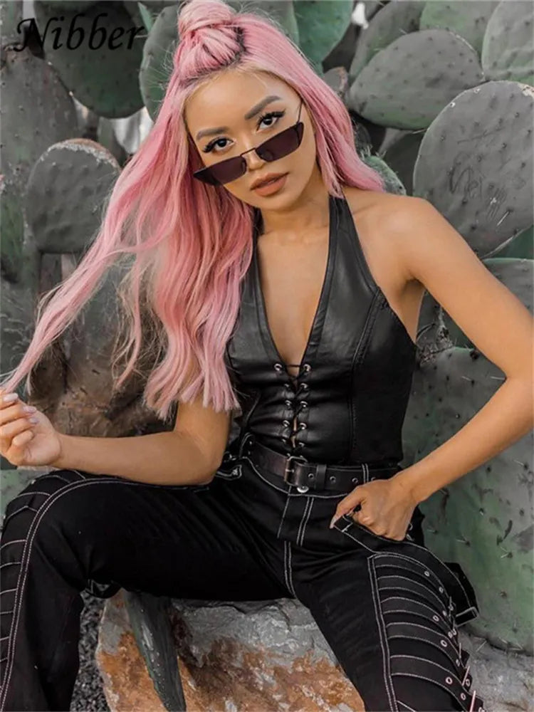 Sexy PU Leather Backless Crop Top