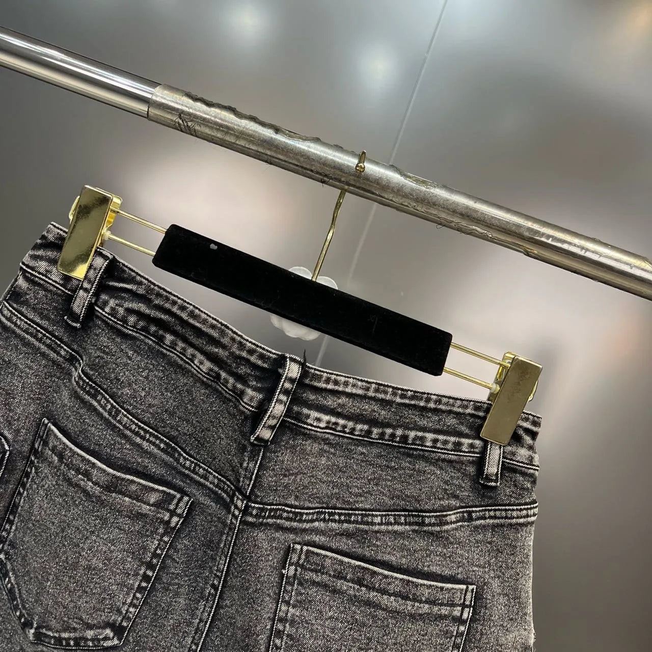 Grey Denim Mini Skirt Two Piece Set