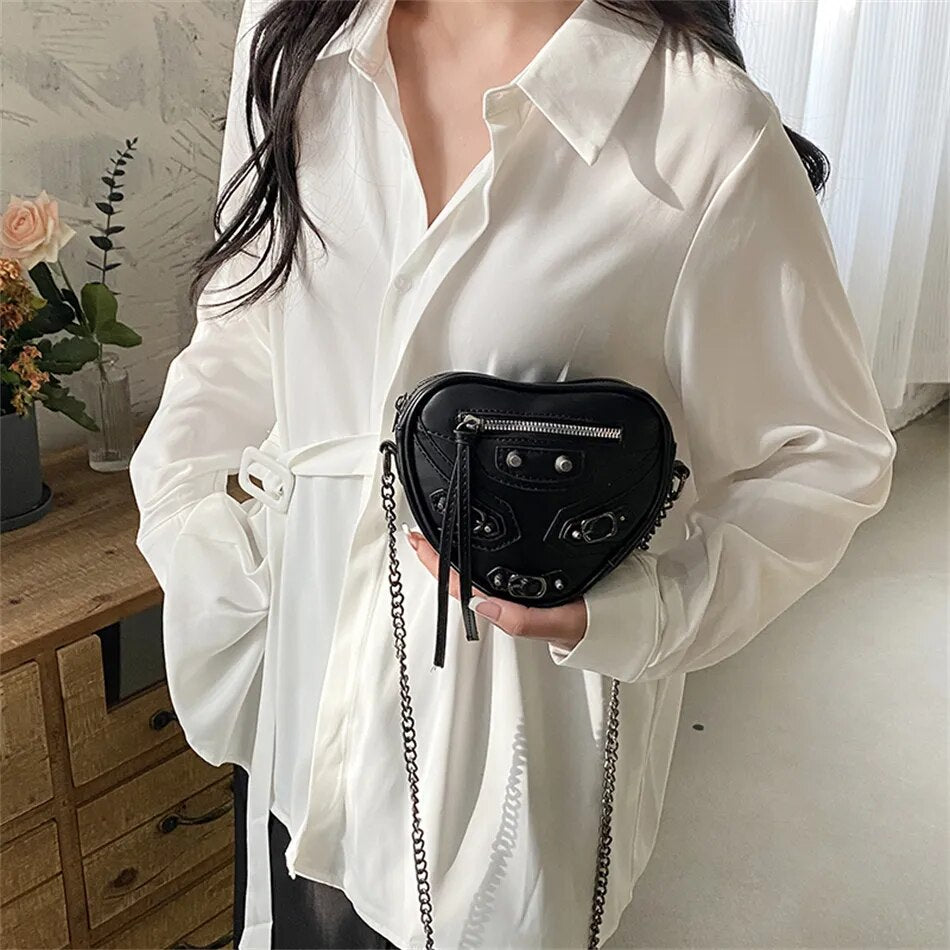 Black Heart Shape PU Leather Shoulder Bag