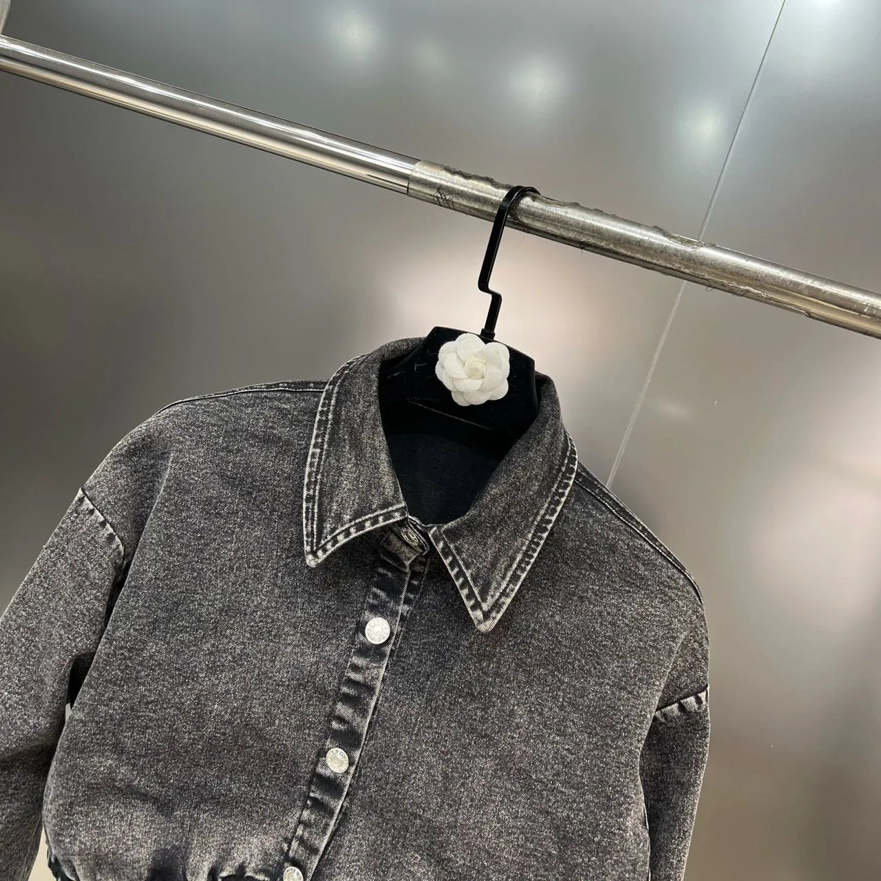 Grey Denim Mini Skirt Two Piece Set