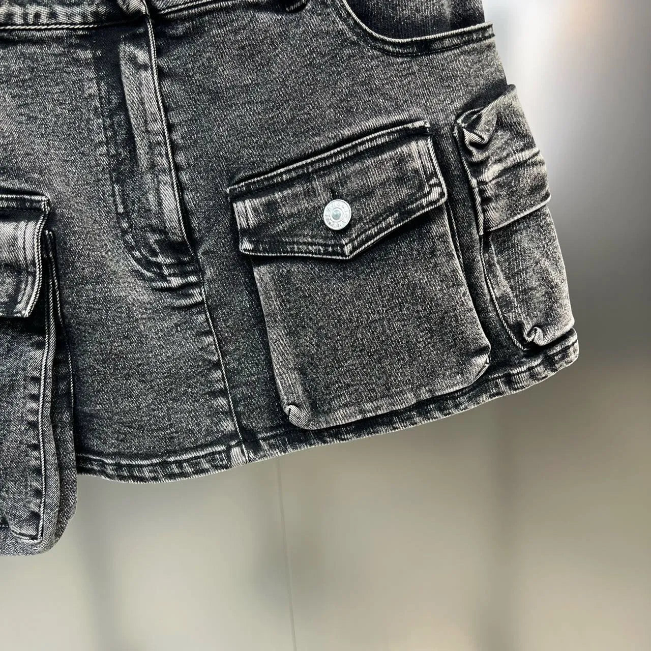 Grey Denim Mini Skirt Two Piece Set