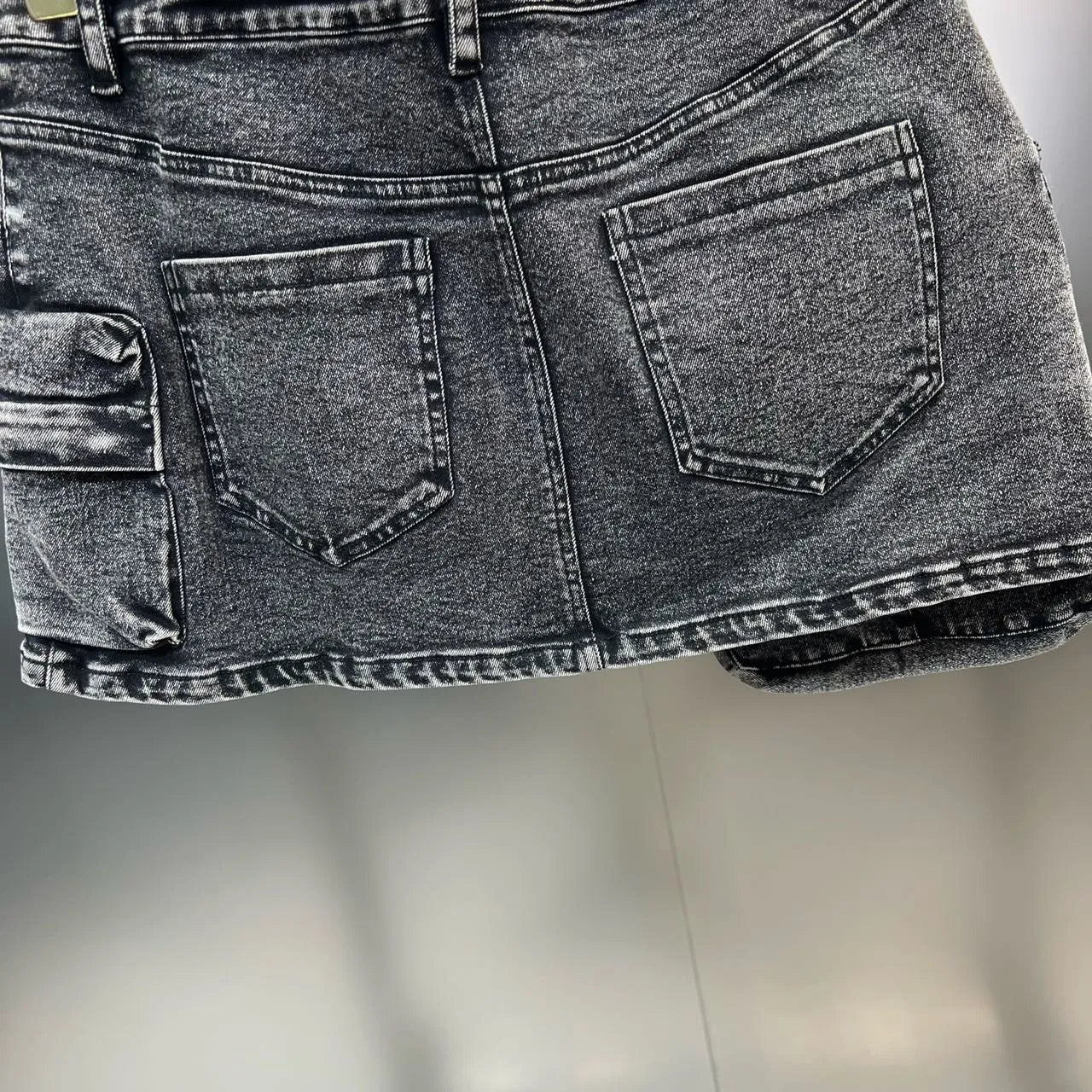 Grey Denim Mini Skirt Two Piece Set