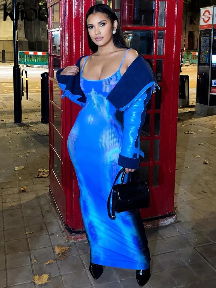 Shiny Print Maxi Dress