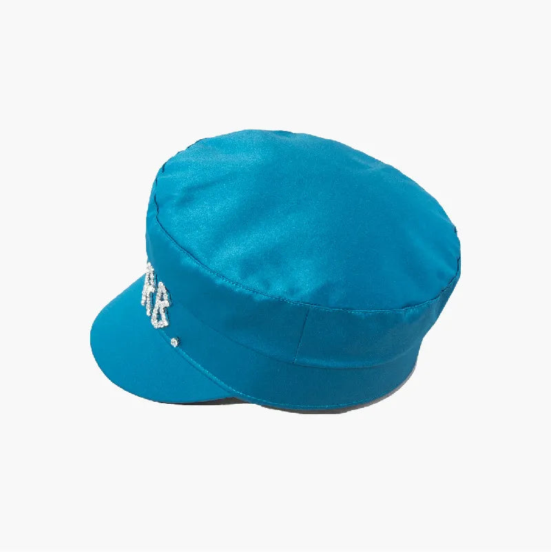 Sky Blue RB Rhinestone Lettering Beret