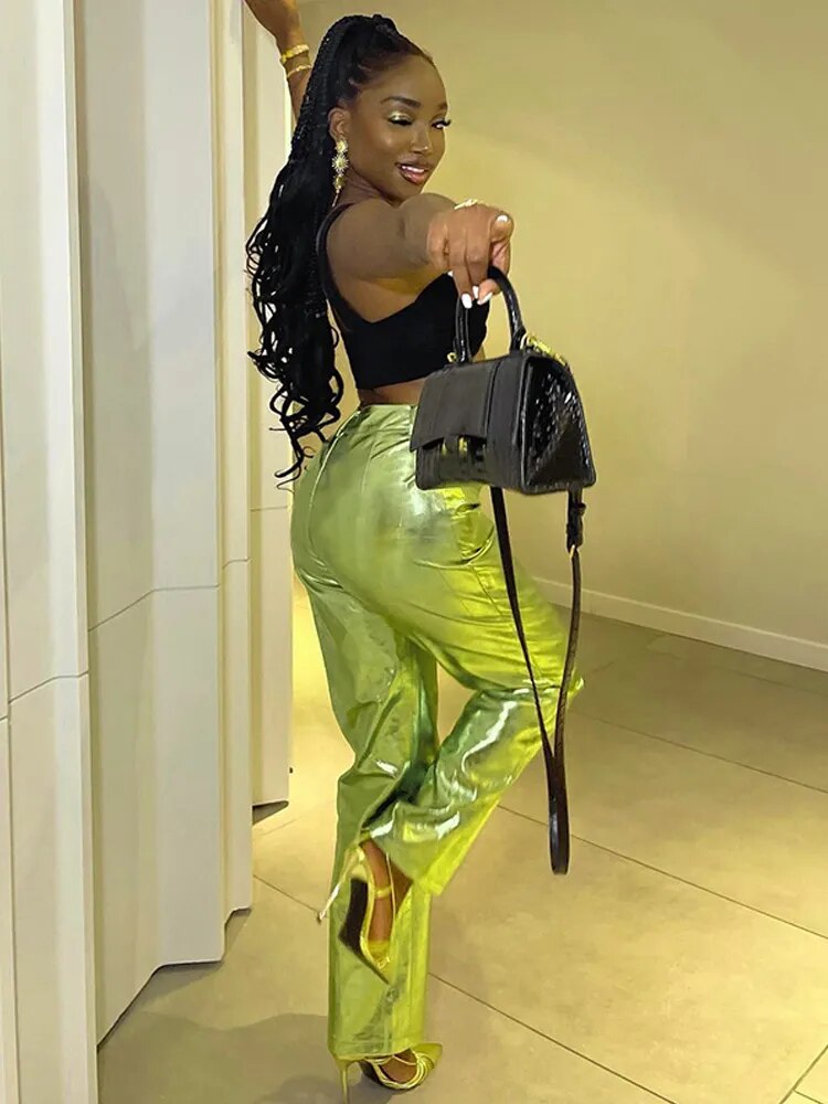 Metallic PU Pants