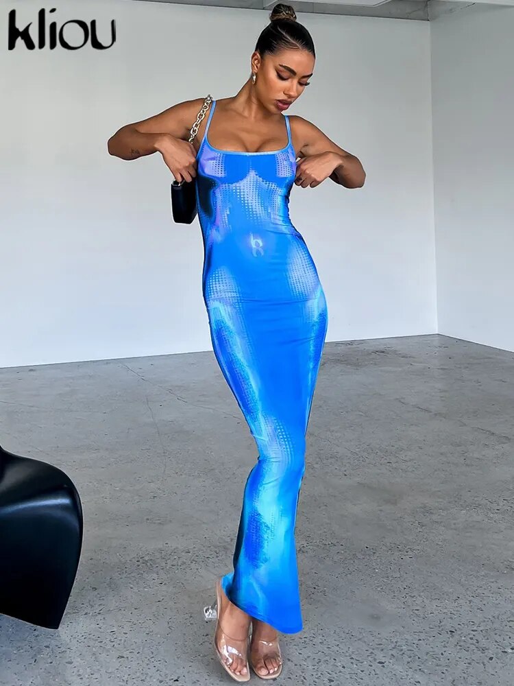 Shiny Print Maxi Dress