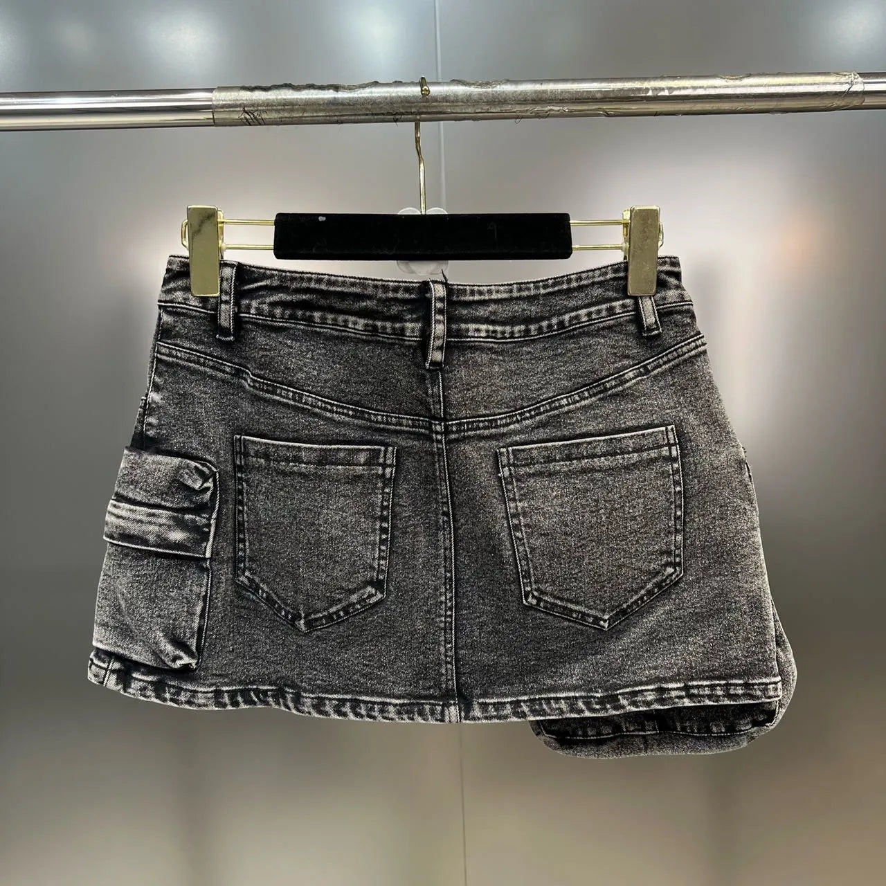 Grey Denim Mini Skirt Two Piece Set