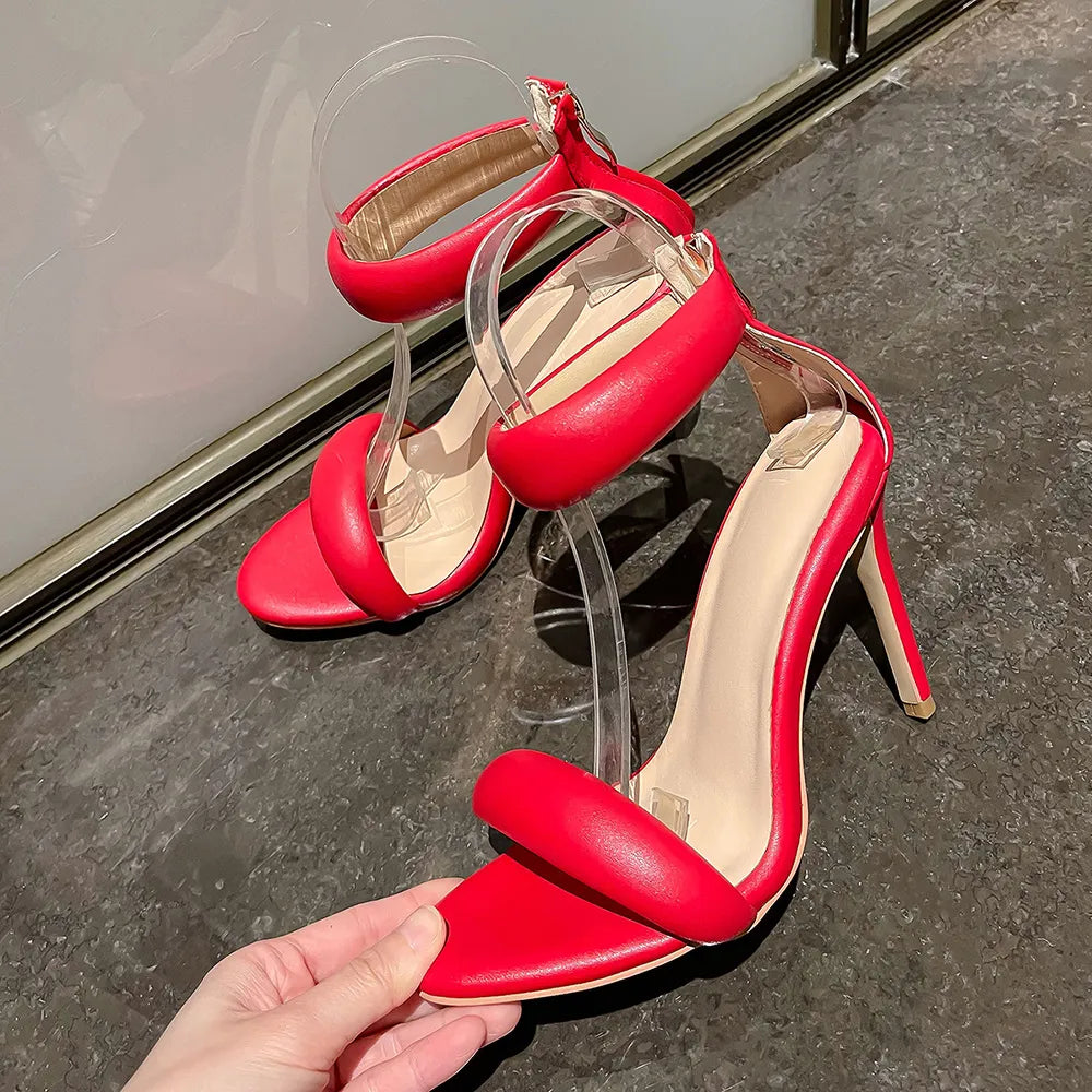 Red Concise Style One-strap Stiletto Heel