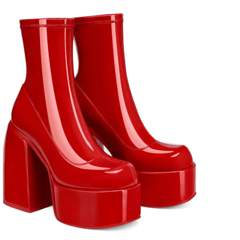 Red Autumn Platform Chunky Heels