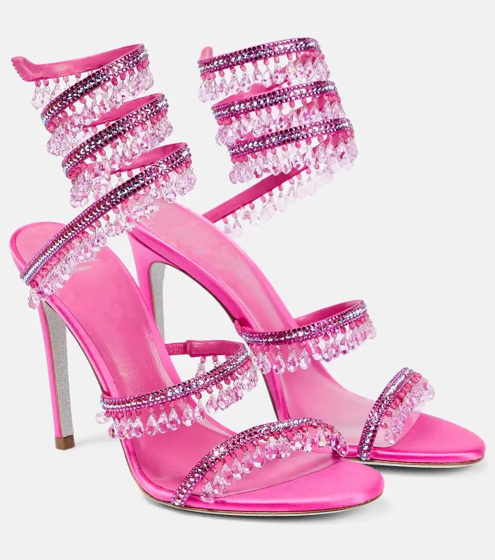 Short Pink Tassel Crystal Stiletto Heels