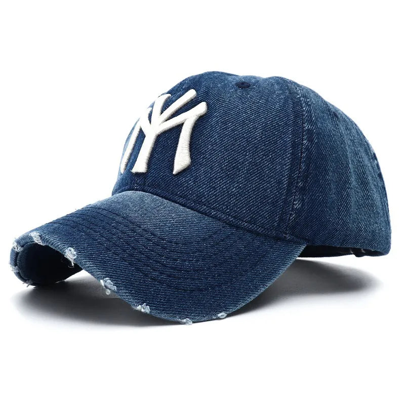 Dark Wash Distressed MY Embroidered Denim Hat