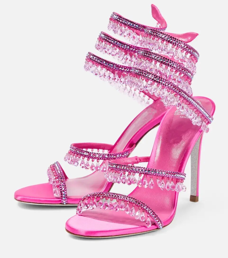 Short Pink Tassel Crystal Stiletto Heels