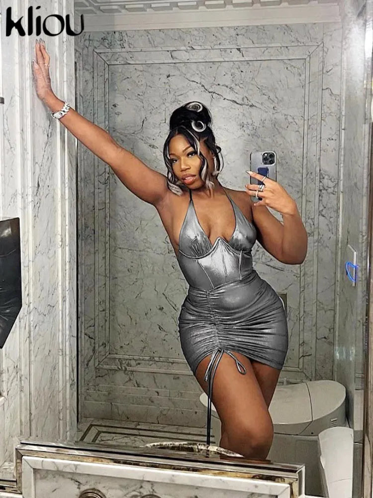 Cleavage Shiny Mini Dress