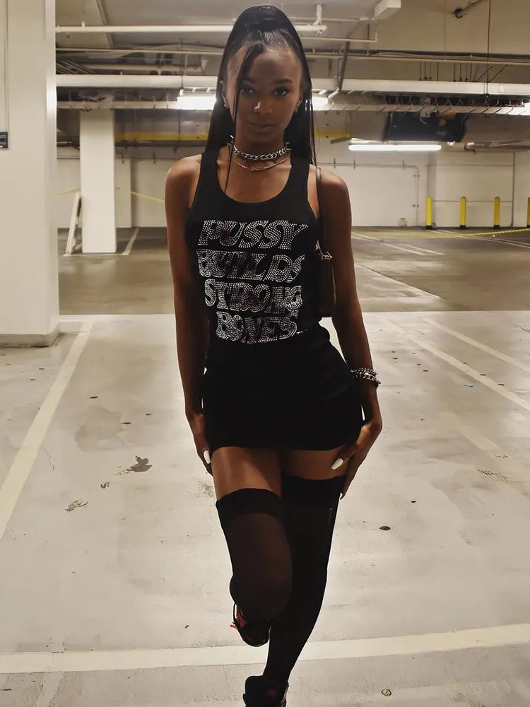 Letter Printed Diamonds Mini Dress