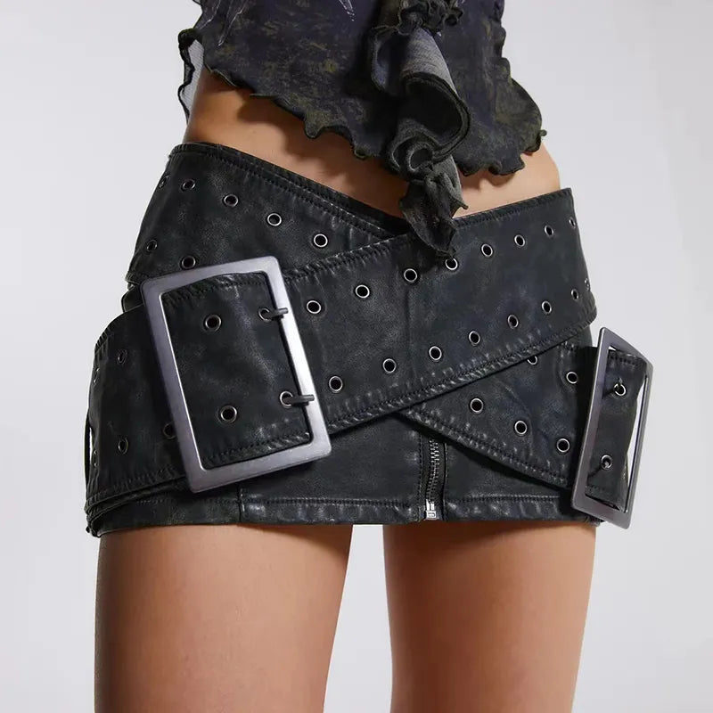 Low Waist Pu Leather A-line Skirt