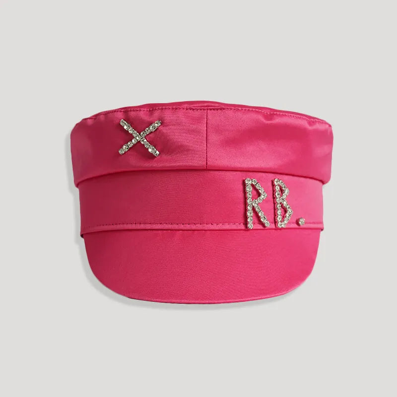 Rose RB Rhinestone Lettering Beret
