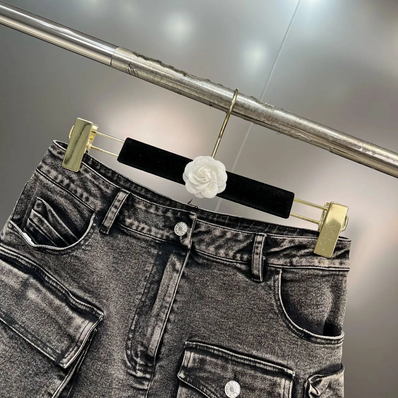 Grey Denim Mini Skirt Two Piece Set