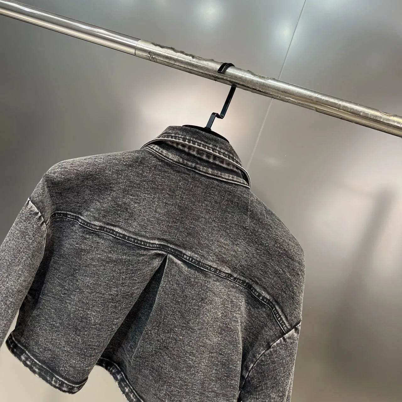 Grey Denim Mini Skirt Two Piece Set