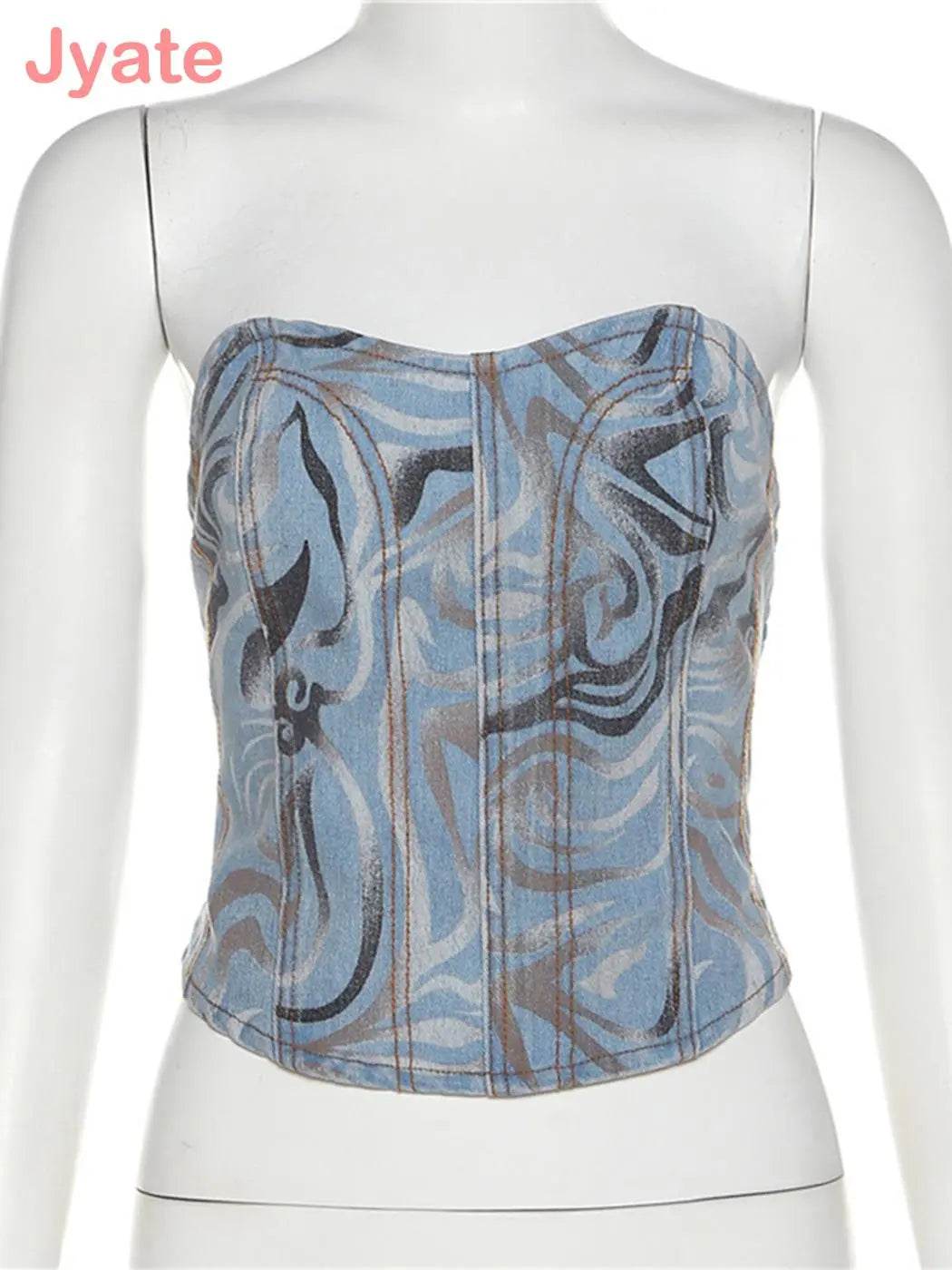 Graphic Print Denim Skirt Set