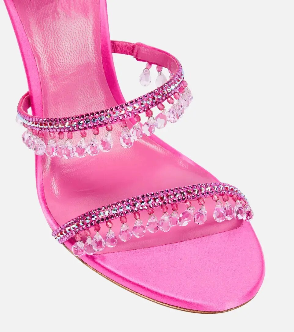 Short Pink Tassel Crystal Stiletto Heels