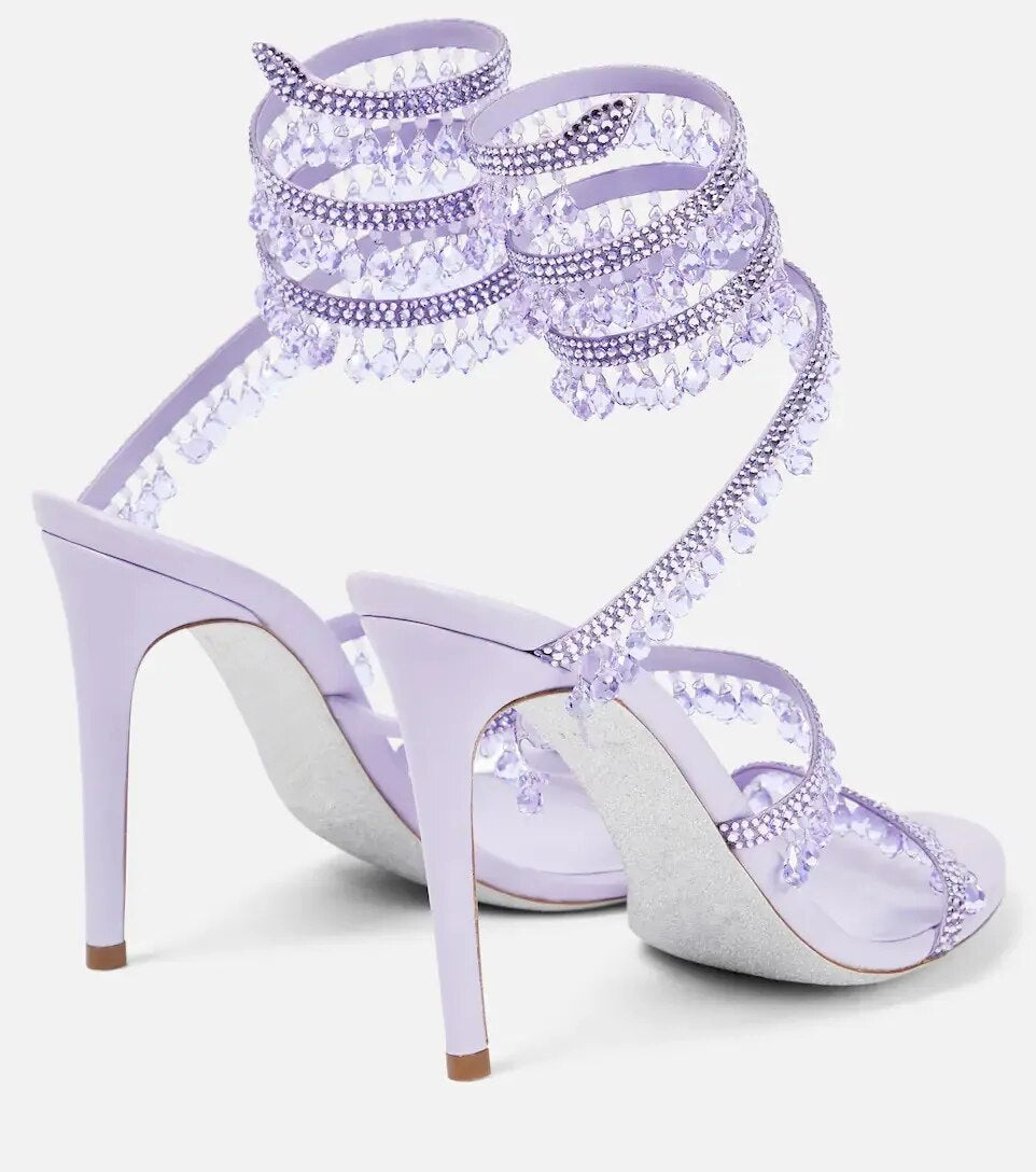 Short Purple Tassel Crystal Stiletto Heels