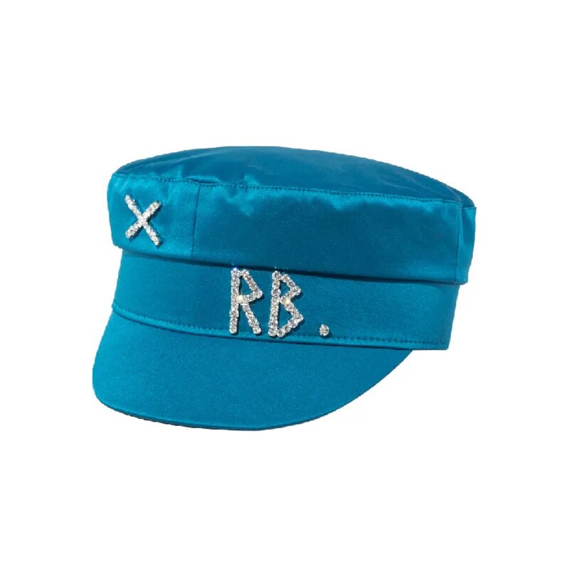 Sky Blue RB Rhinestone Lettering Beret