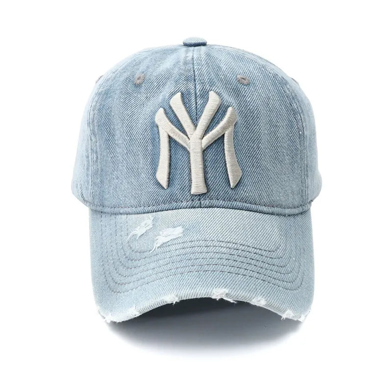 Light Wash Distressed MY Embroidered Denim Hat