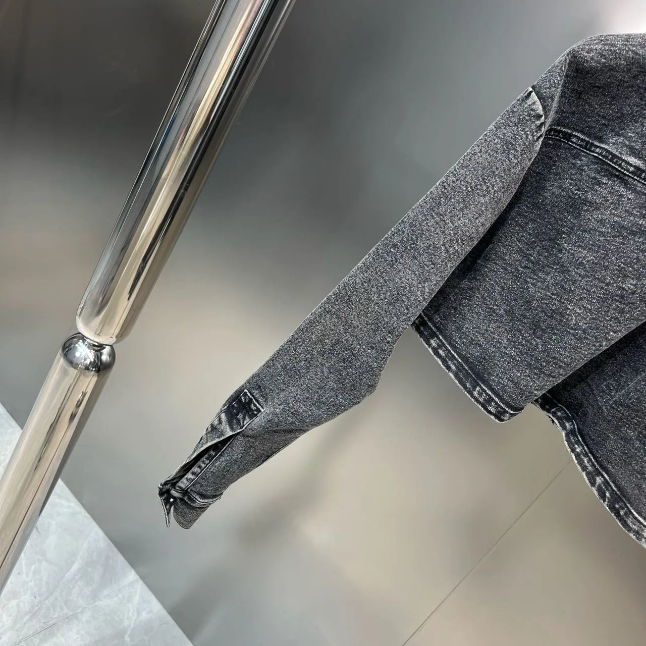 Grey Denim Mini Skirt Two Piece Set