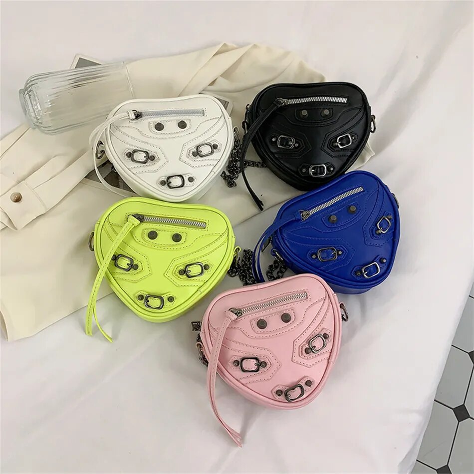 Pink Heart Shape PU Leather Shoulder Bag