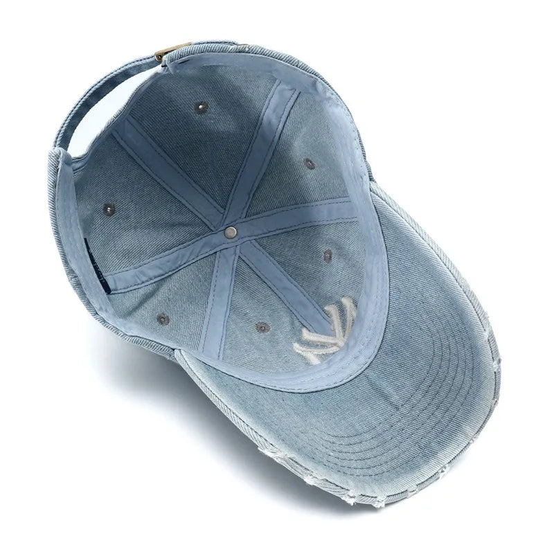 Light Wash Distressed MY Embroidered Denim Hat