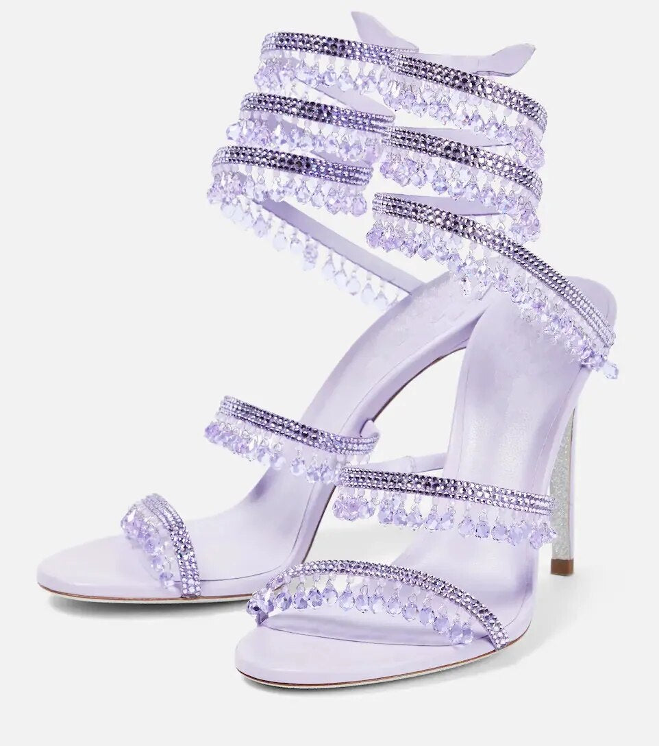 Short Purple Tassel Crystal Stiletto Heels