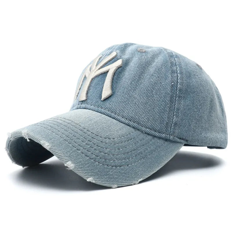 Light Wash Distressed MY Embroidered Denim Hat