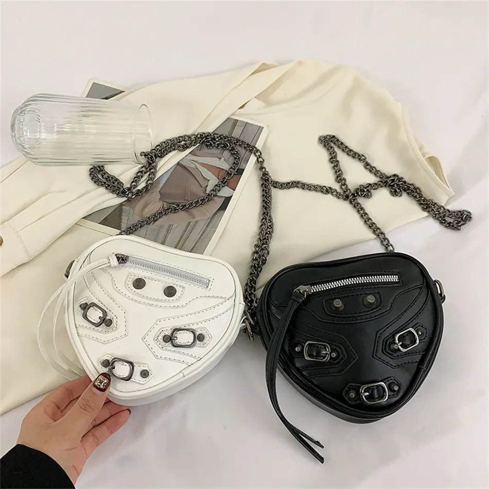 Black Heart Shape PU Leather Shoulder Bag