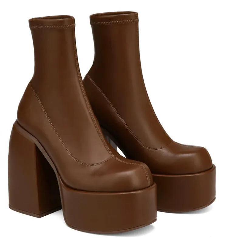 Brown Autumn Platform Chunky Heels