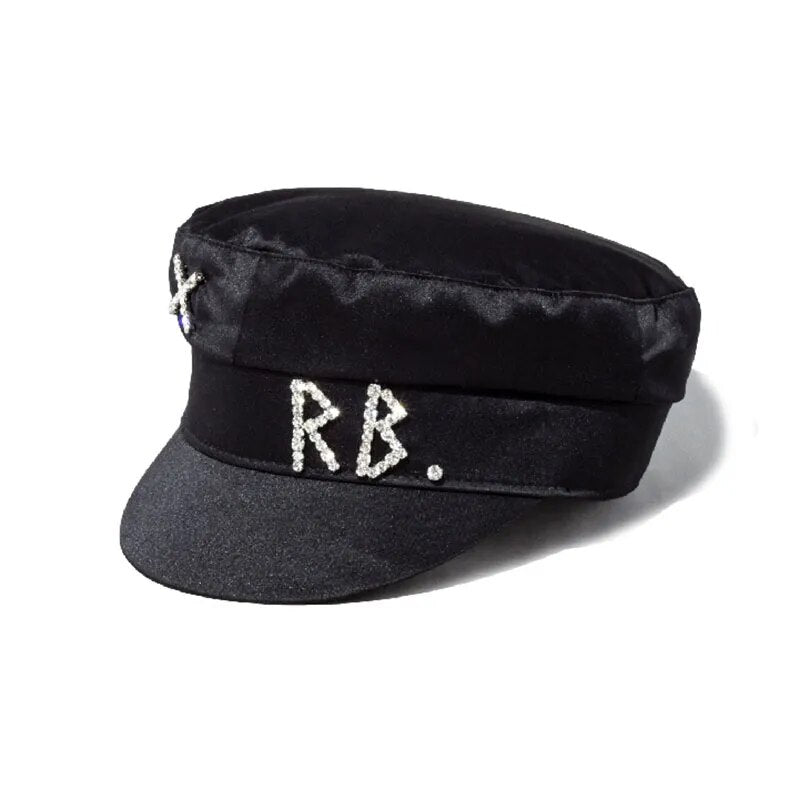 Black RB Rhinestone Lettering Beret