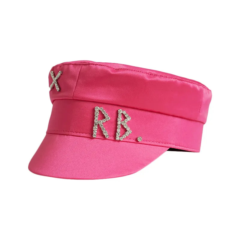 Rose RB Rhinestone Lettering Beret