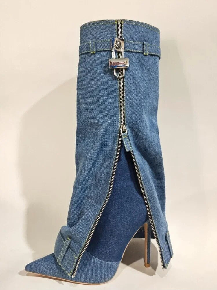Dark Denim Knee Boots