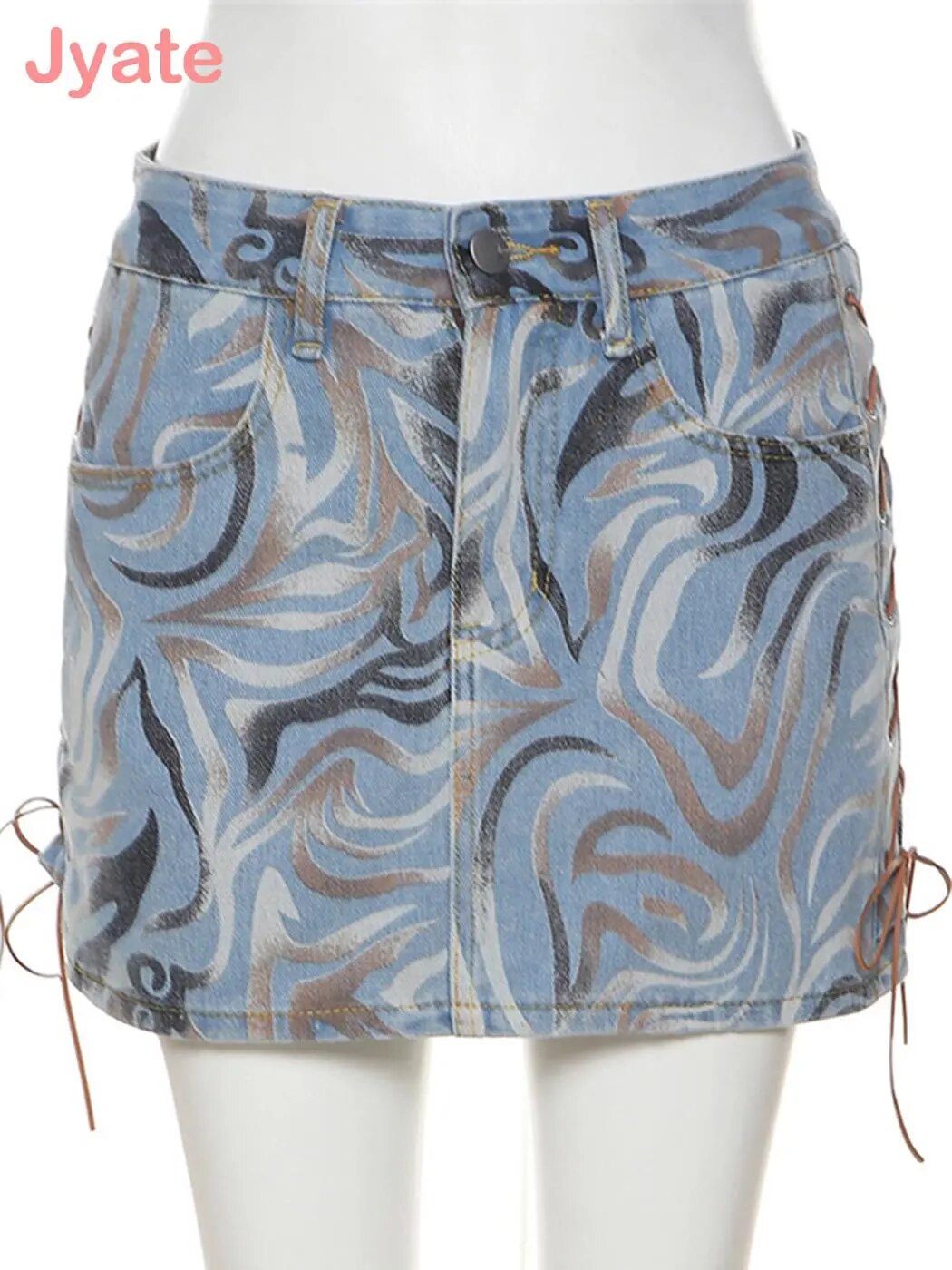 Graphic Print Denim Skirt Set
