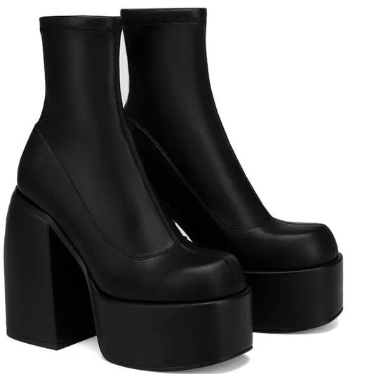 Black Autumn Platform Chunky Heels