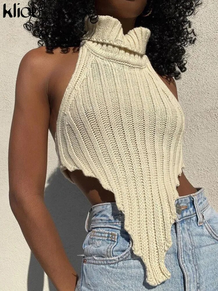 Knitted Irregular Shape Crop Top