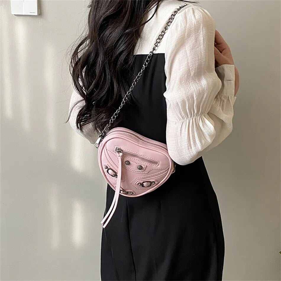 Pink Heart Shape PU Leather Shoulder Bag