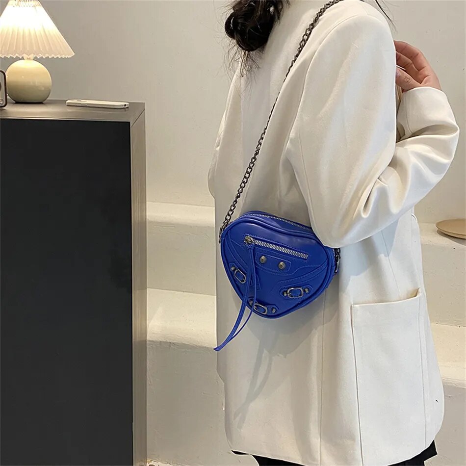 Blue Heart Shape PU Leather Shoulder Bag