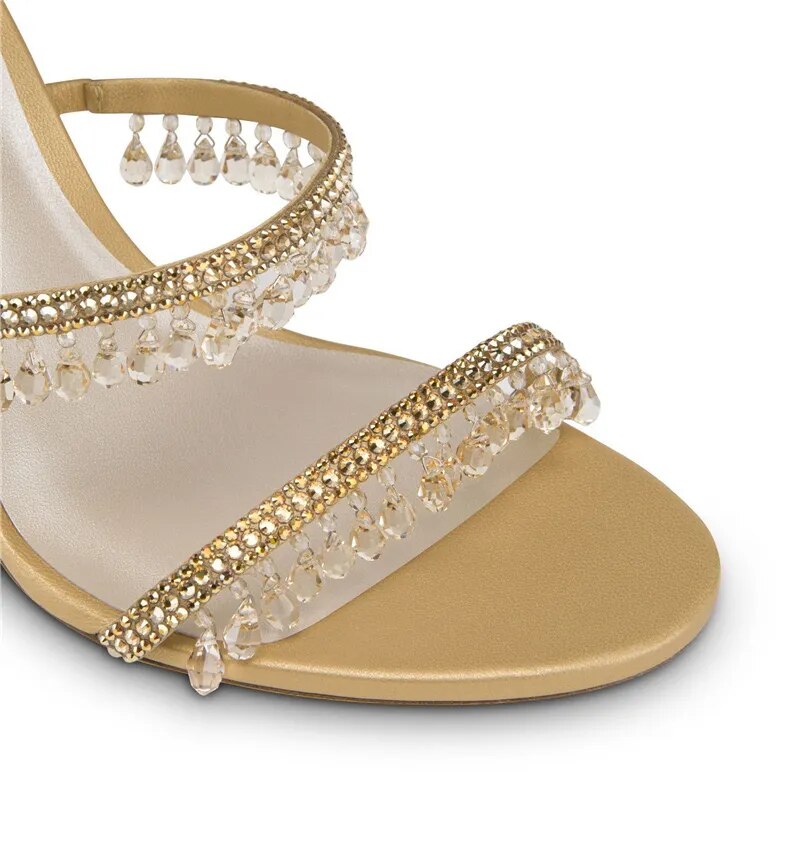 Long Gold Tassel Crystal Stiletto Heels