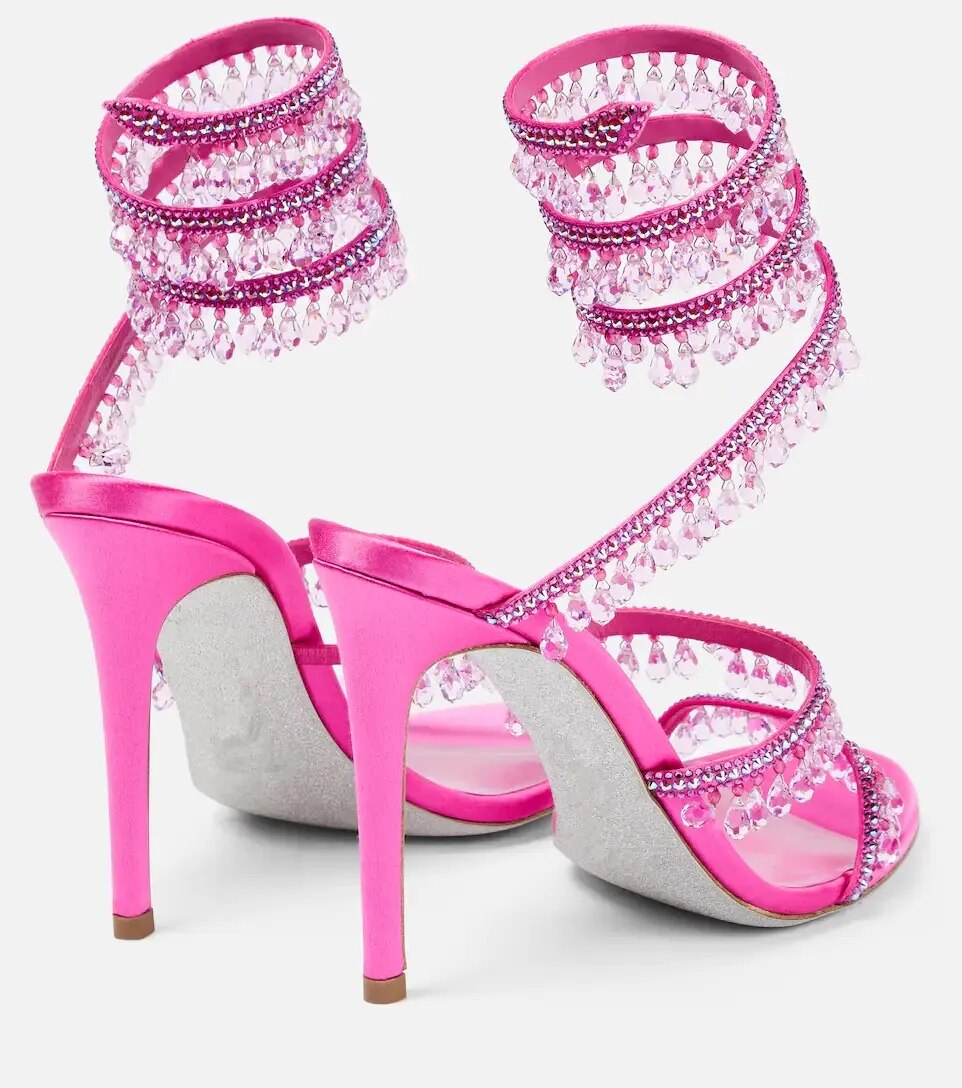 Short Pink Tassel Crystal Stiletto Heels
