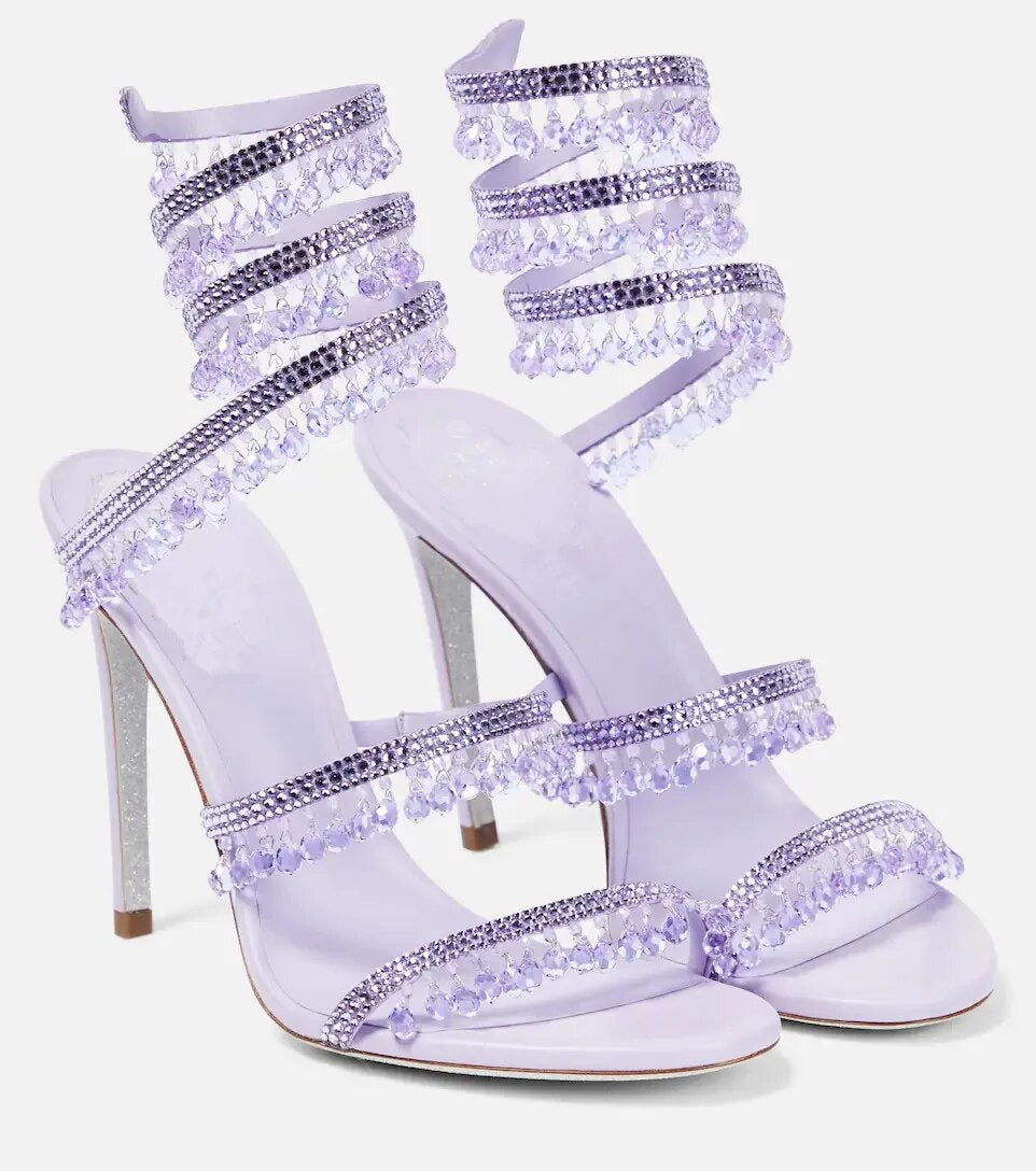Short Purple Tassel Crystal Stiletto Heels